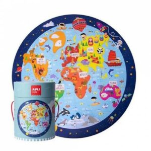 Puzzle Circolare Mappa del Mondo Apli - Dimensioni ?50 cm - 48 Pezzi - Spessore 2 mm