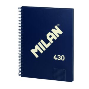 Quaderno Milan Spirale Formato A4 Righe 7mm - 80 Fogli da 95 gr/mq - Microforato, 4 Fori - Colore Blu Scuro