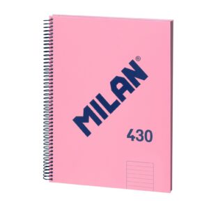 Quaderno Milan Spirale Formato A4 Righe 7mm - 80 Fogli da 95 gr/mq - Microforato, 4 Fori - Colore Rosa