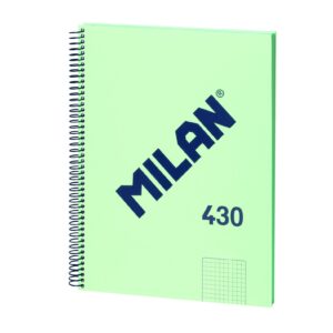 Quaderno Spirale Milan Formato A4 con Griglia 5x5mm - 80 Fogli da 95 gr/mq - Microperforato, 4 Fori - Colore Verde