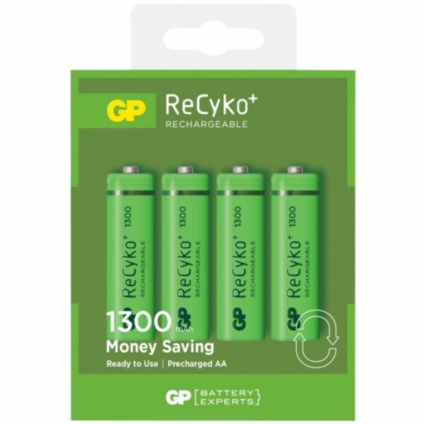 Recyko Batteria Ricaricabile 1,5V Stilo AA 1300mAh (Confezione 4 Pezzi)