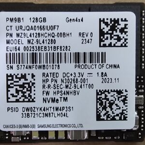 SAMSUNG SOLID STATE DRIVE SSD 128 GB PCIE GEN4X4 M.2 MINI 2230 NVME PM9B1 MZ9L4128HCHQ OEM BULK