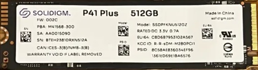 SOLIDIGM P41 PLUS M.2 512 GB PCI EXPRESS 4.0 3D NAND NVME SSDPFKNU512GZ OEM BULK