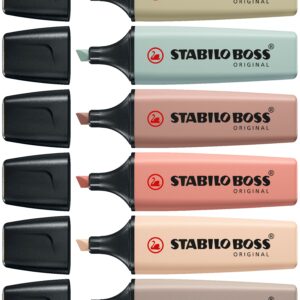 STABILO BOSS NatureColors evidenziatore 6 pz Punta smussata Nero, Bronzo, Marrone, Verde, Grigio, Verde chiaro