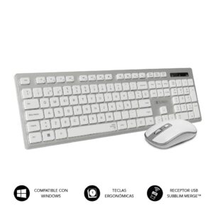 SUBBLIM SUBKBW-CEKE10 tastiera Mouse incluso RF Wireless QWERTY Spagnolo Argento, Bianco