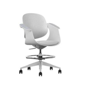 Sedia/Sgabello da ufficio ergonomico Cromad Top Work - Altezza regolabile fino a 0,78 m - Schienale inclinabile - Anello poggiapiedi zincato - Tessuto di alta qualità - Colore bianco