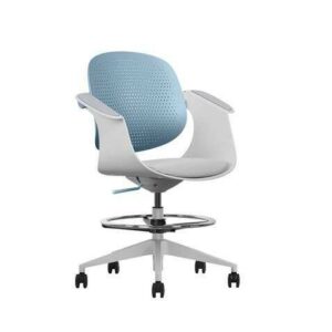 Sedia/Sgabello da ufficio ergonomico Cromad Top Work - Altezza regolabile fino a 0,78 m - Schienale inclinabile - Anello poggiapiedi zincato - Tessuto di alta qualità - Colore blu/bianco