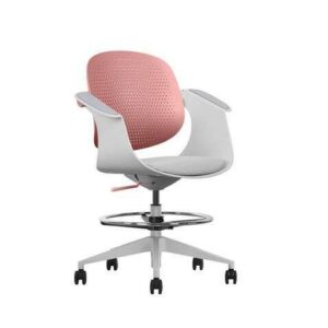 Sedia/Sgabello da ufficio ergonomico Cromad Top Work - Altezza regolabile fino a 0,78 m - Schienale inclinabile - Anello poggiapiedi zincato - Tessuto di alta qualità - Colore rosa/bianco