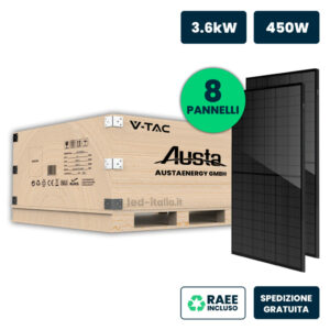 Set 3.6kW (3600 W) con 8 Pannelli Solari Fotovoltaici Monocristallini Austa Moduli 450W 1903*1134*35mm Full Black