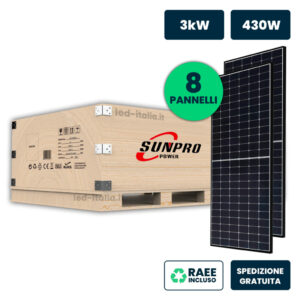 Set 3kW con 8 Moduli SUNPRO TIER1 430W Black Frame TOPCon 1722x1134x30mm