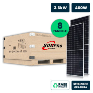 Set 3kW con 8 Moduli SUNPRO TIER1 460W Silver Frame 1910x1134x35mm