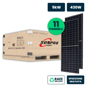 Set 5kW con 11 Moduli SUNPRO TIER1 430W Black Frame TOPCon 1722x1134x30mm