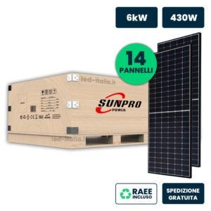 Set 6kW con 14 Moduli SUNPRO TIER1 430W Black Frame TOPCon 1722x1134x30mm