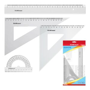 Set geometria grande Erichkrause - Righello da 30 cm - Quadrato da 16 cm/45º - Quadrato da 22 cm/60º - Goniometro da 180º/10 cm - Colore blu