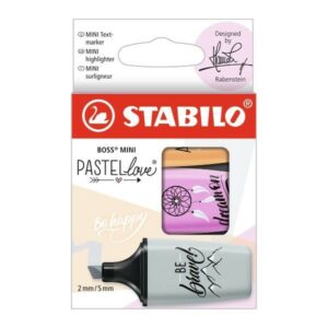 Stabilo Boss Mini Pastellove Confezione da 3 Pennarelli Fluorescenti - Linea tra 2 e 5 mm - Inchiostro a Base Acqua - Anti-essiccazione - Colori Fucsia, Arancione e Grigio