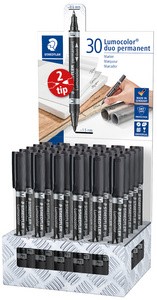 Staedtler Lumocolor 348 Espositore da 30 pennarelli indelebili a doppia punta - Asciugatura rapida - Colore nero