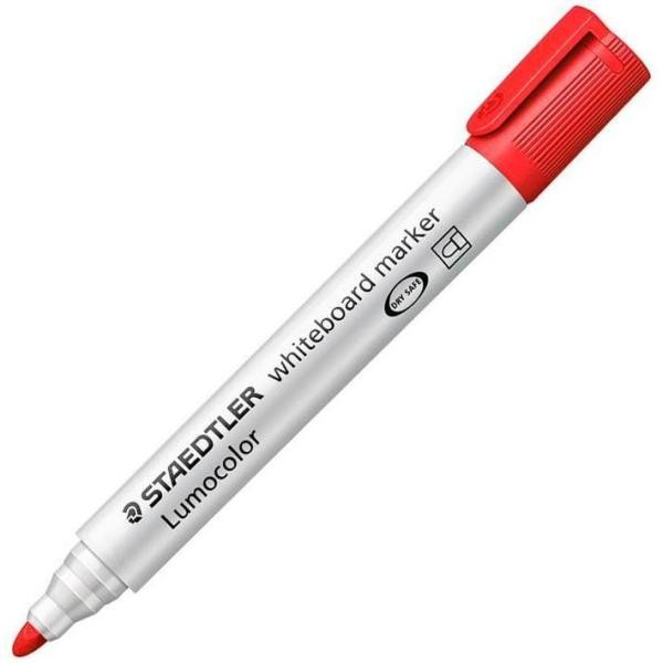 Staedtler Lumocolor 351 Pennarello per Lavagna - Punta Rotonda - Linea 2mm - Cappuccio con Clip - Colore Rosso