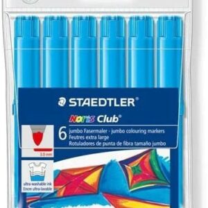 Staedtler Noris Watercolor 340 Confezione da 6 pennarelli di grandi dimensioni - Linea 3 mm circa - Facilmente lavabile - Inchiostro a base d acqua - Colore azzurro