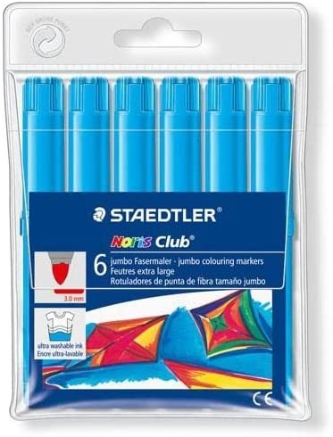 Staedtler Noris Watercolor 340 Confezione da 6 pennarelli di grandi dimensioni - Linea 3 mm circa - Facilmente lavabile - Inchiostro a base d acqua - Colore azzurro