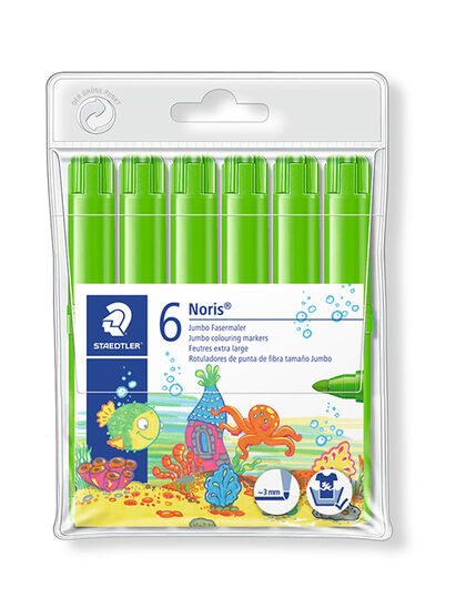 Staedtler Noris Watercolor 340 Confezione da 6 pennarelli di grandi dimensioni - Linea 3 mm circa - Facilmente lavabile - Inchiostro a base d acqua - Colore verde chiaro