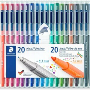 Staedtler Triplus Confezione da 20 Penne Punta Fine 0,3 mm + 20 Penne Punta Fibra 1 mm - Cappuccio con Clip - Colori Assortiti