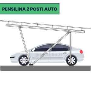 Struttura in Alluminio Completa per Carport Fotovoltaico (Pensilina Fotovoltaica) a 2 Posti Auto 6m per Supporto di 15 Moduli Fotovoltaici