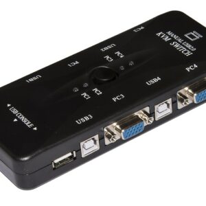 Switch Kvm Manuale Per 4 Pc Usb/Vga Con 1 Mouse, 1 Tastiera Usb E 1 Monitor Vga Con Cavi Inclusi