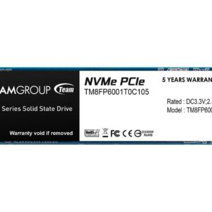 TEAM GROUP ELITE SOLID STATE DRIVE SSD 1TB M.2 NVMe PCIe 3.0 4X TM8FP6001T0C101