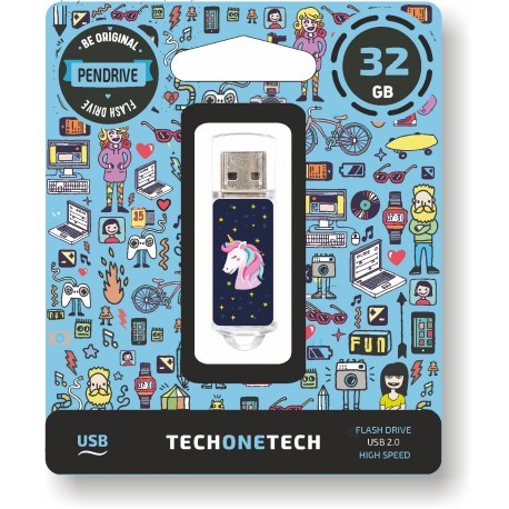 TECH1TECH Unicornio dream unità flash USB 32 GB USB tipo A 2.0 Blu, Trasparente