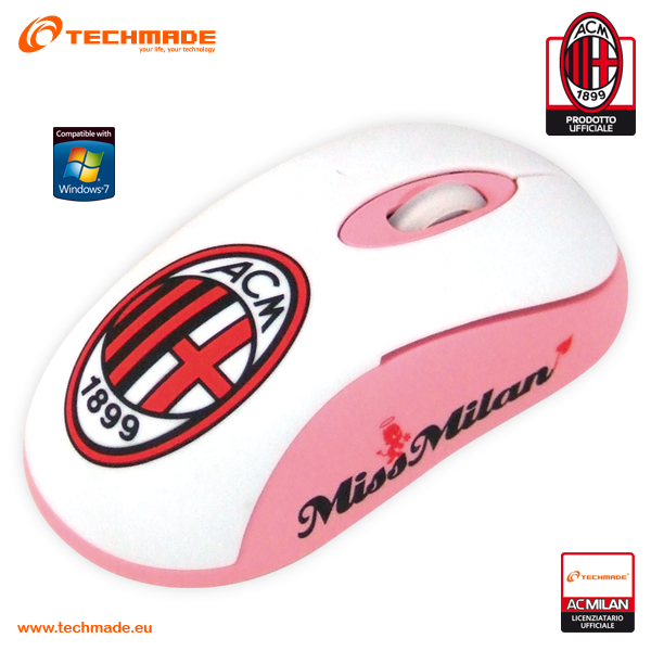 TECHMADE MOUSE UFFICIALE MILAN ROSA 800 DPI USB TM-1046LADY-MILAN