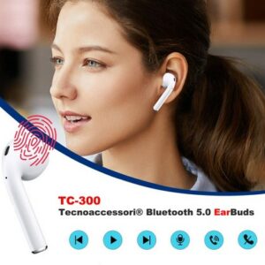 TECNO AURICOLARI WIRELESS BLUETOOTH 5.0 BIANCO TC-300