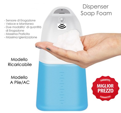 TECNO DISPENSER SAPONE LIQUIDO DA 250 ML CON ALIMENTAZIONE E BATTERIA