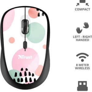 TRUST OPTICAL MOUSE YVI PINK CIRCLES 1600DPI WIRELESS 24441