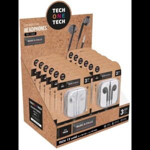 TechOneTech espositore di 12 auricolari - Microfono integrato - Mini jack da 3,5 mm - Assistente vocale - Cavo da 1,20 m