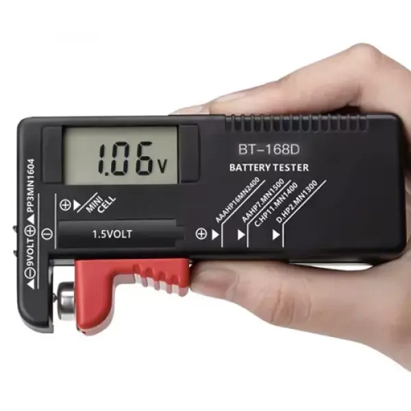 Tester Batterie per stilo, ministilo, AA, AAA, D, 9V, Bottone con display LCD