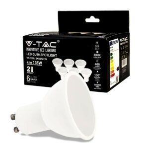 V-TAC Faretto LED GU10 4,5W 100° Copertura Satinata 3000K (Box 6 Pezzi)