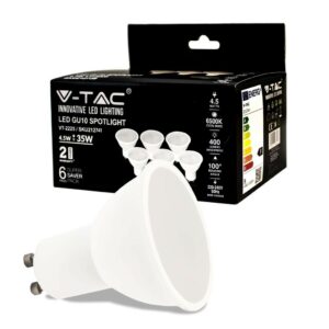 V-TAC Faretto LED GU10 4,5W 100° Copertura Satinata 6500K (Box 6 Pezzi)