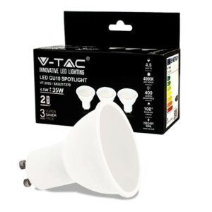 V-TAC Faretto LED GU10 4,5W 110° Copertura Satinata 4000K (Box 3 Pezzi)