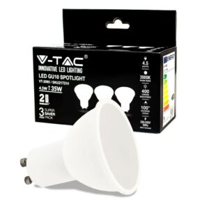 V-TAC Faretto LED GU10 SMD 4,5W 100° Copertura Satinata 3000K (Box 3 Pezzi)