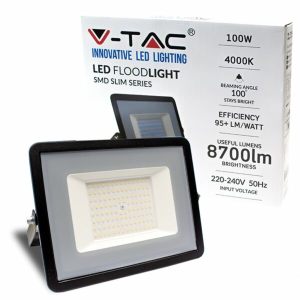 V-TAC Faro LED SMD 100W E-Series G2 Colore Nero 4000K IP65