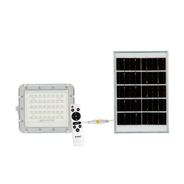 V-TAC Faro LED con Telecomando e Pannello Solare 10W Batteria sostituibile Cavo da 3m Colore Bianco 6400K