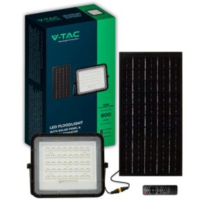 V-TAC Faro LED con Telecomando e Pannello Solare 10W Batteria sostituibile Cavo da 3m Colore Nero 4000K