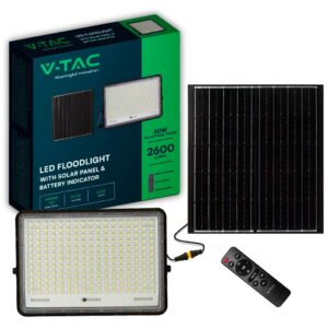 V-TAC Faro LED con Telecomando e Pannello Solare 30W Batteria sostituibile Cavo da 3m Colore Nero 4000K