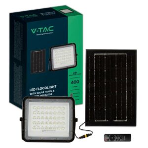 V-TAC Faro LED con Telecomando e Pannello Solare 6W Batteria sostituibile Cavo da 3m Colore Nero 4000K