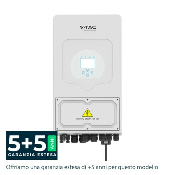 V-TAC Inverter Fotovoltaico Deye Monofase Ibrido On-Grid/Off-Grid 3.6kW con Schermo LCD Touch a Colori e Smart Meter Integrato inclusi TA e WiFi Garanzia 5 Anni (Estendibile a 10 Anni) IP65