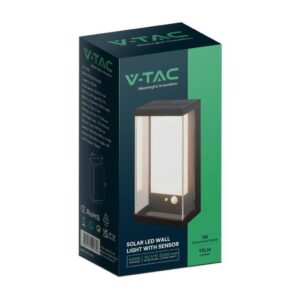 V-TAC Lampada LED da Muro Rettangolare con Pannello Solare e Sensore PIR 1W Colore Grigio scuro 3000K IP54