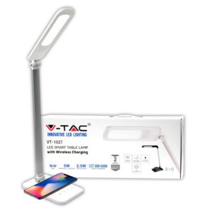 V-TAC Lampada LED da Tavolo 16W Multifunzione 3 in 1 con Caricatore Wireless Colore Bianco