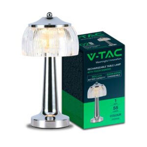 V-TAC Lampada LED da Tavolo 1W 13.5*26.5 Colore Cromo Ricaricabile con USB C Touch Dimmerabile 3in1