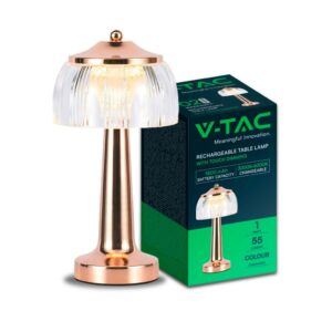 V-TAC Lampada LED da Tavolo 1W 13.5*26.5 Colore Oro francese Ricaricabile con USB C Touch Dimmerabile 3in1