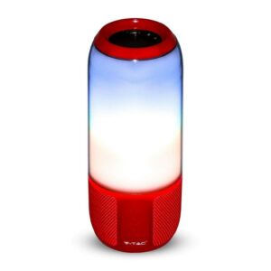 V-TAC Lampada LED da Tavolo 2 LED 3W Multifunzione Speaker Bluetooth USB e TF CARD Colore Rosso con Luci RGB